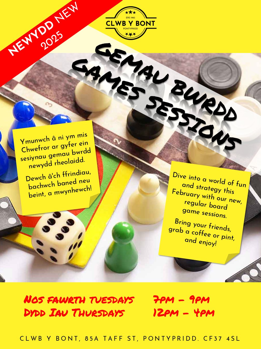 Gemau Bwrdd - Nos Fawrth a Prynhawn Iau | Games Sessions - Tues Eve & Thurs Afternoon