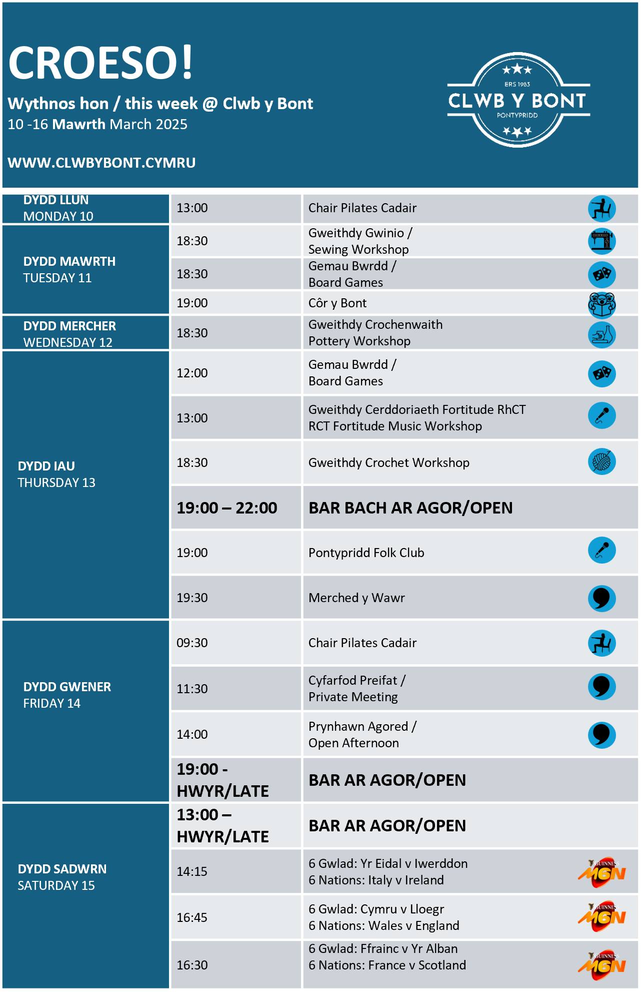 Wythnos hon yn Clwb | This week in Clwb: 10 - 16 o Fawrth 2025